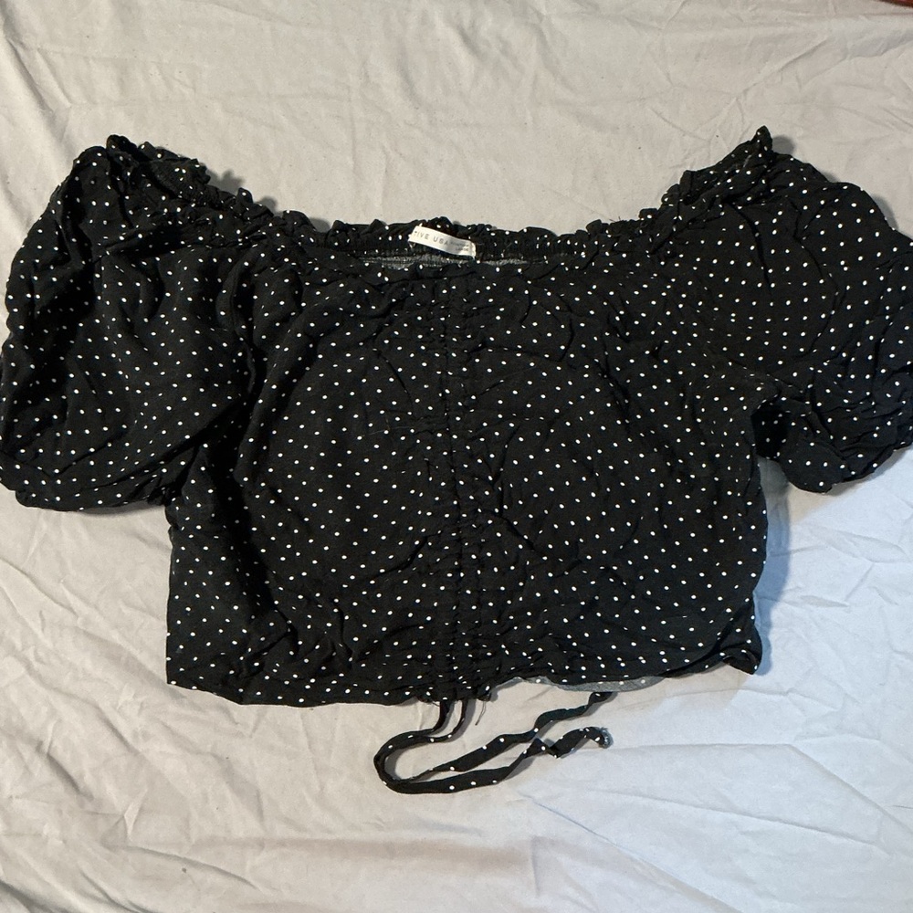 Black Polka Dot Off-Shoulder Crop Top